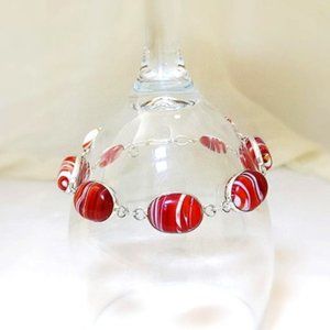 Genuine (br5) Botswana Agate RED/white Handmade Bracelet